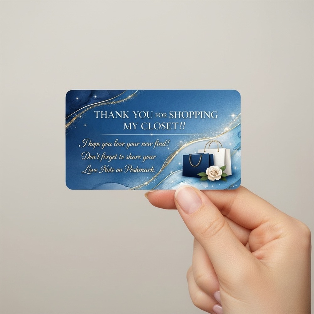 50 Elegant Blue Thank You Cards for Small Business | Poshmark Closet Inserts new - Picture 2 of 4